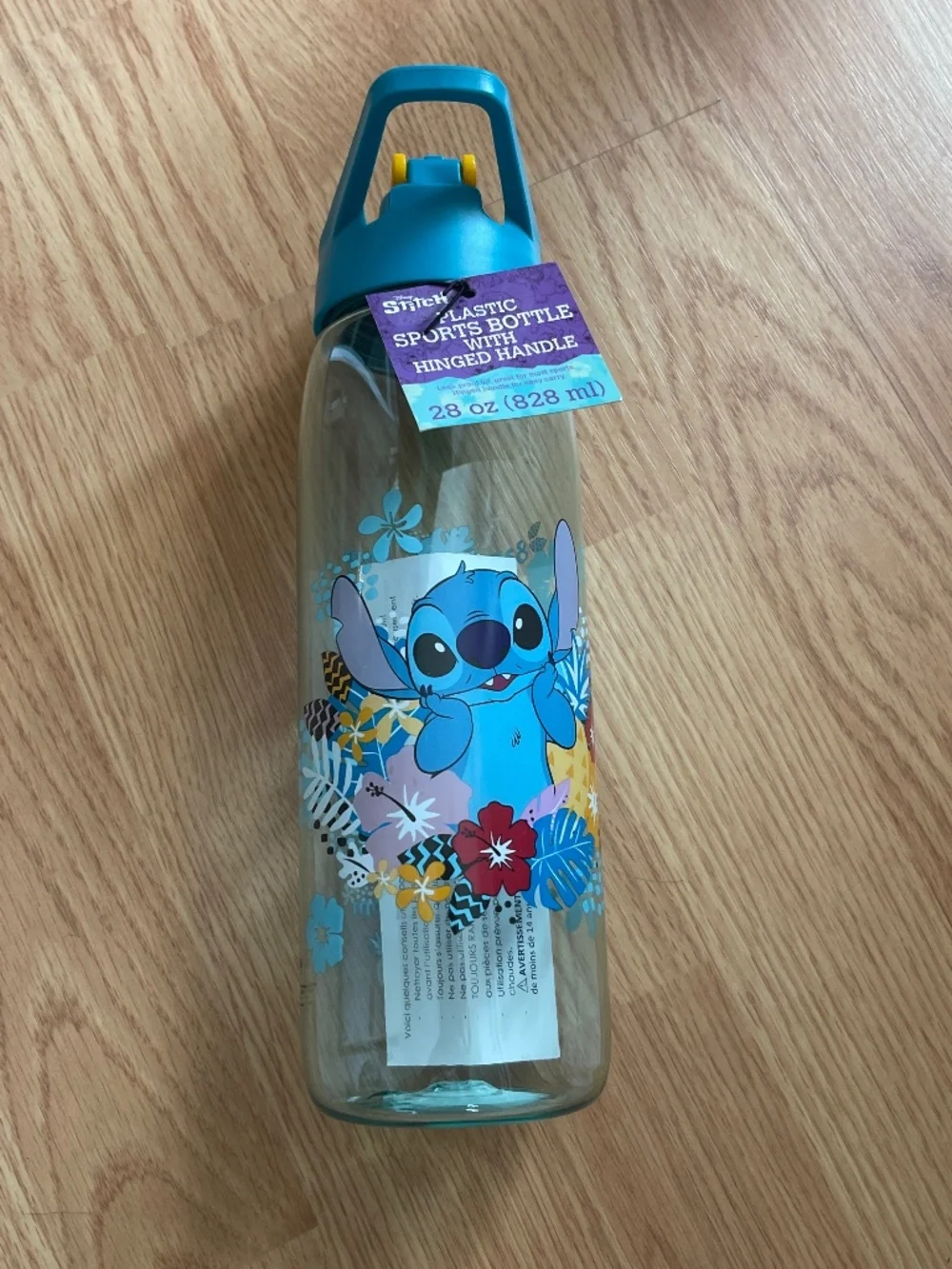 Stitch Plastic 28 oz Sports Bottle with Hinged Handle and Screw Lid